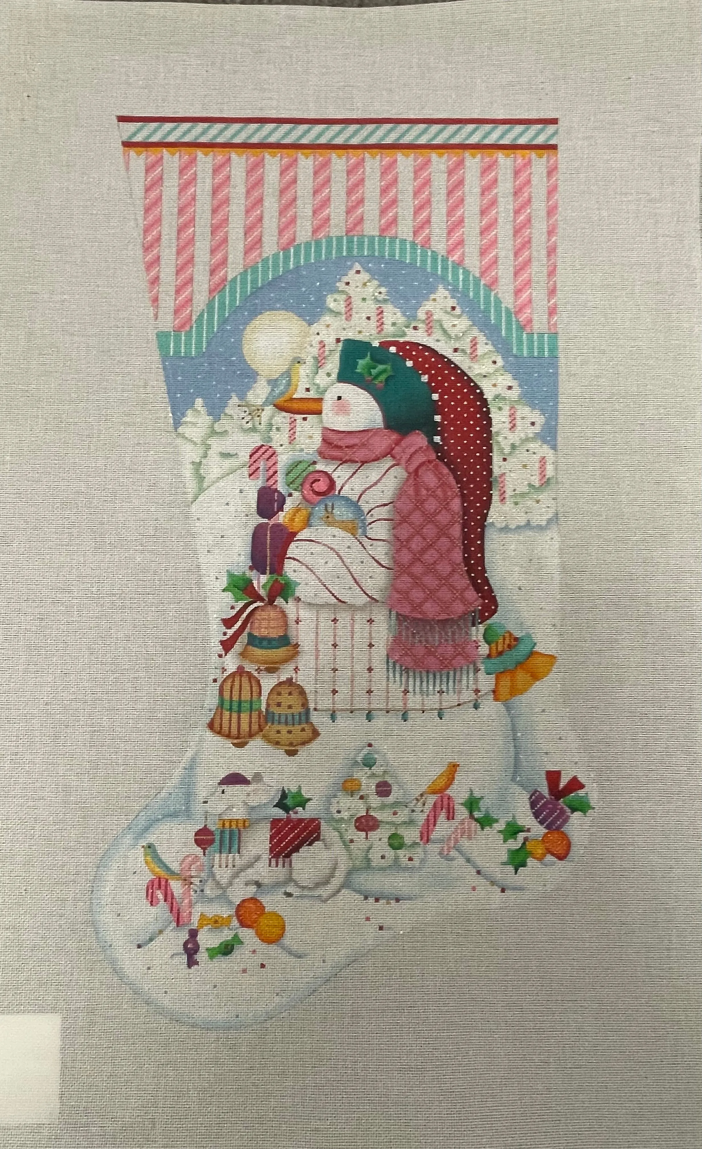 * Melissa Shirley 729D Peppermint Stick Snowman Stocking- 18m
