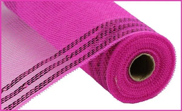 10" Border Stripe Metallic Mesh: Hot Pink w/ Hot Pink Foil (10 Yards) RE850211
