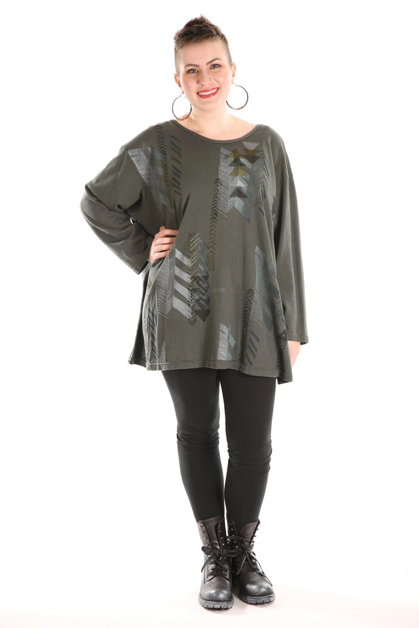 1230 Hemp Cotton Top Dark Olive Printed