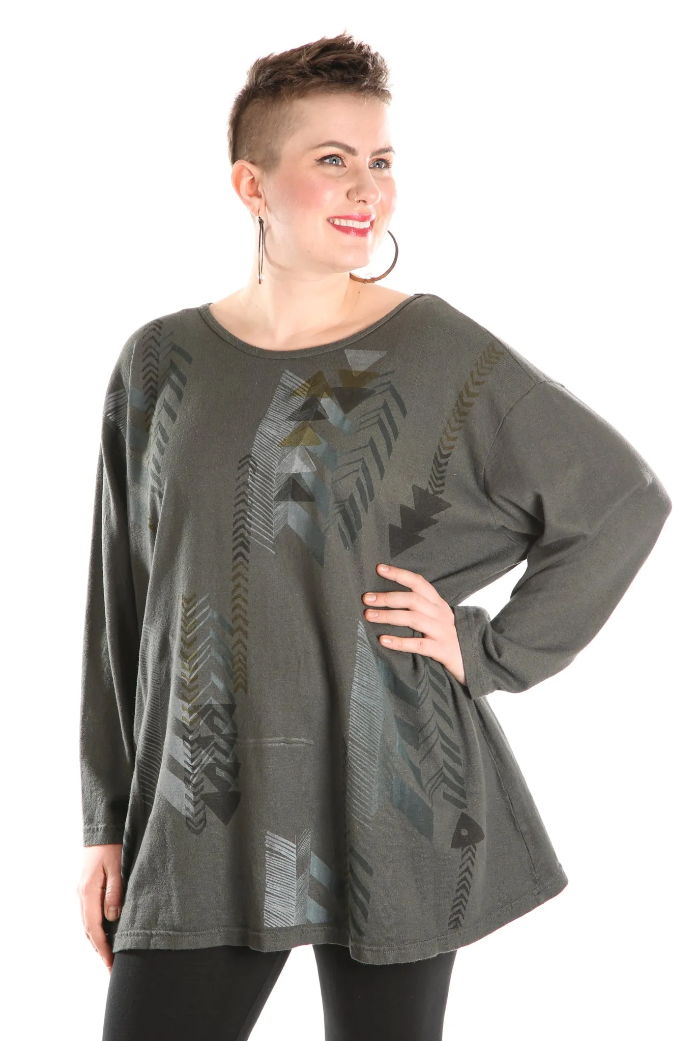 1230 Hemp Cotton Top Dark Olive Printed