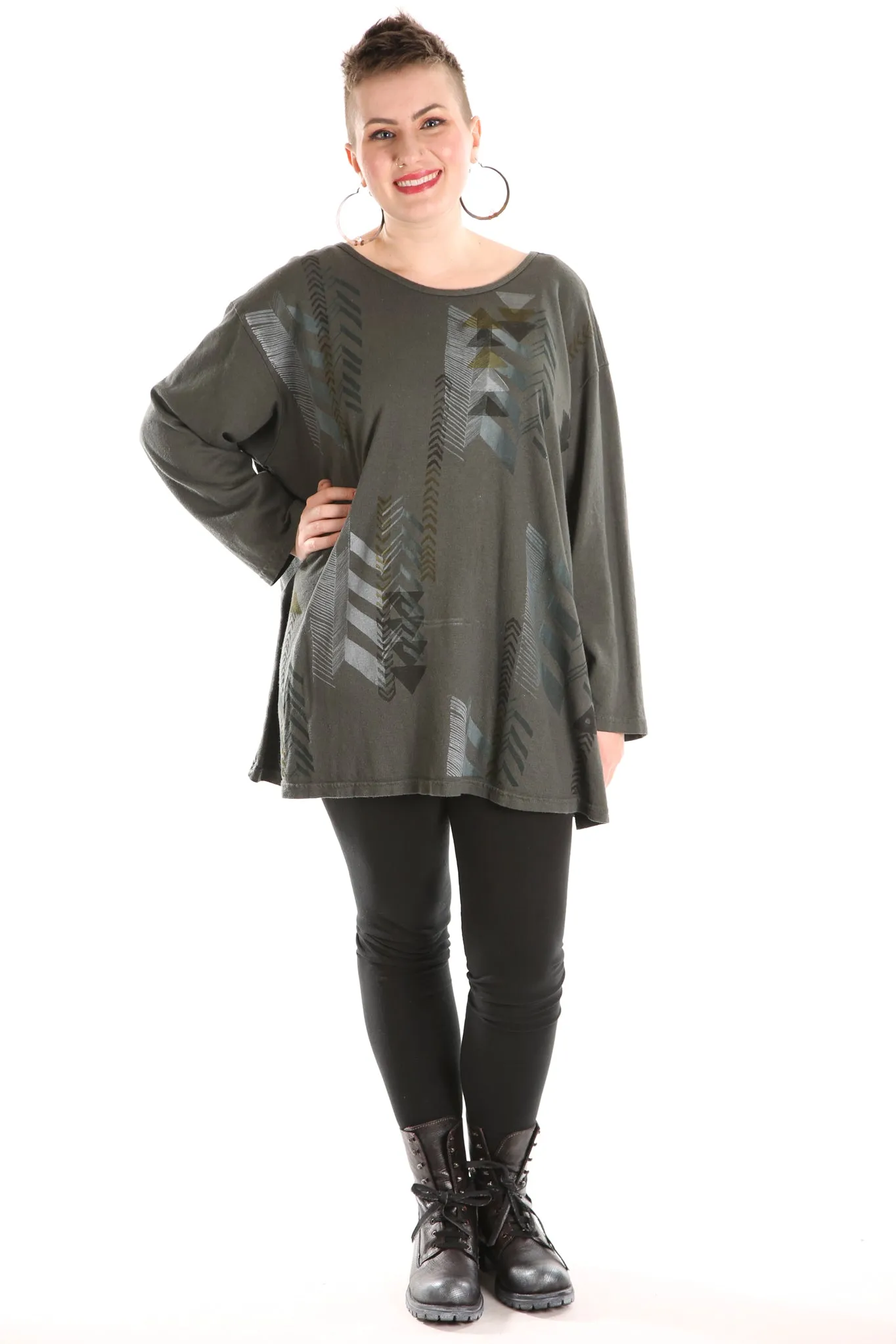 1230 Hemp Cotton Top Dark Olive Printed