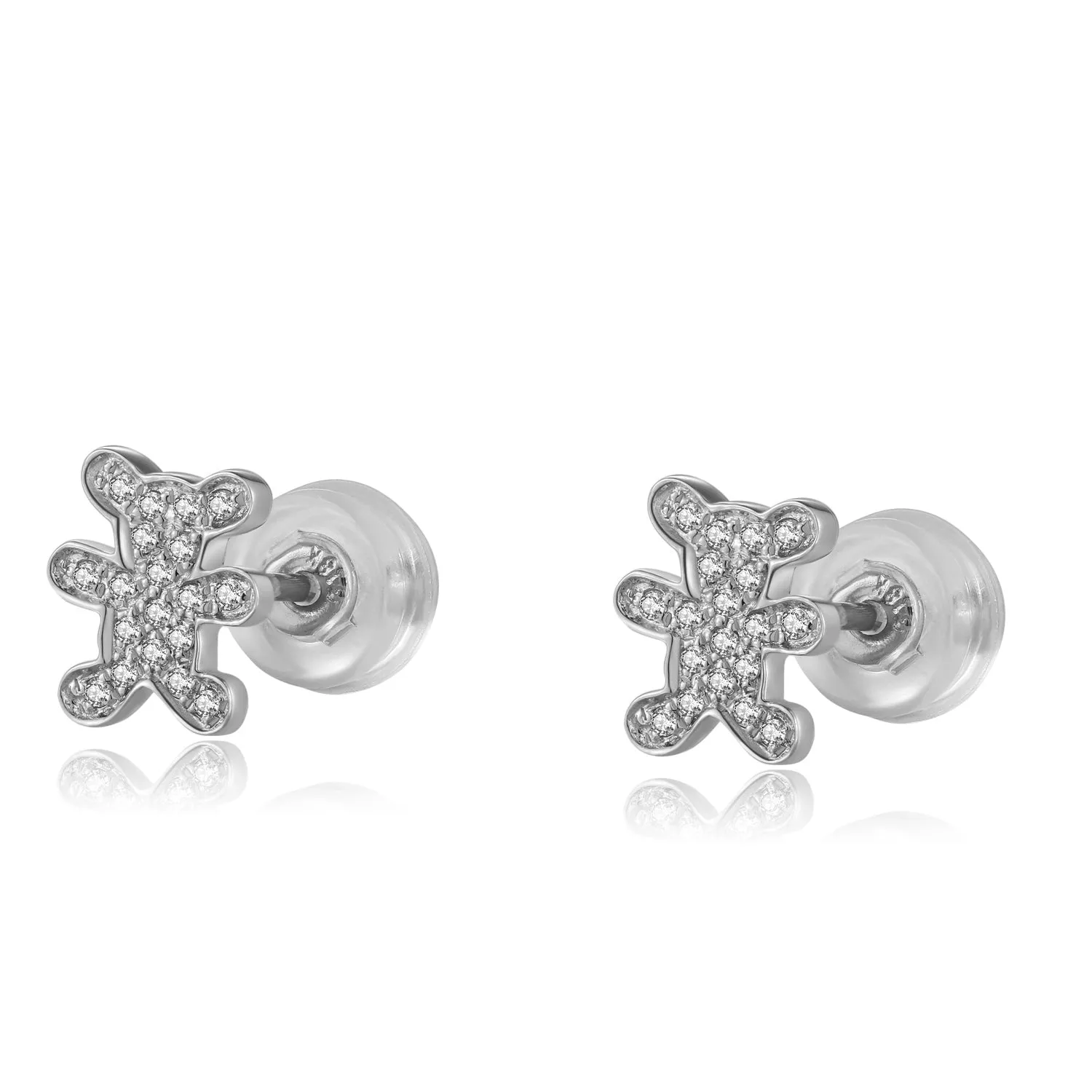 14K Solid Gold Bear Stud Earring Exclusively Handcrafted 0.093 Carat Natural Diamond (H-F Color, VS1-VS2 Clarity)