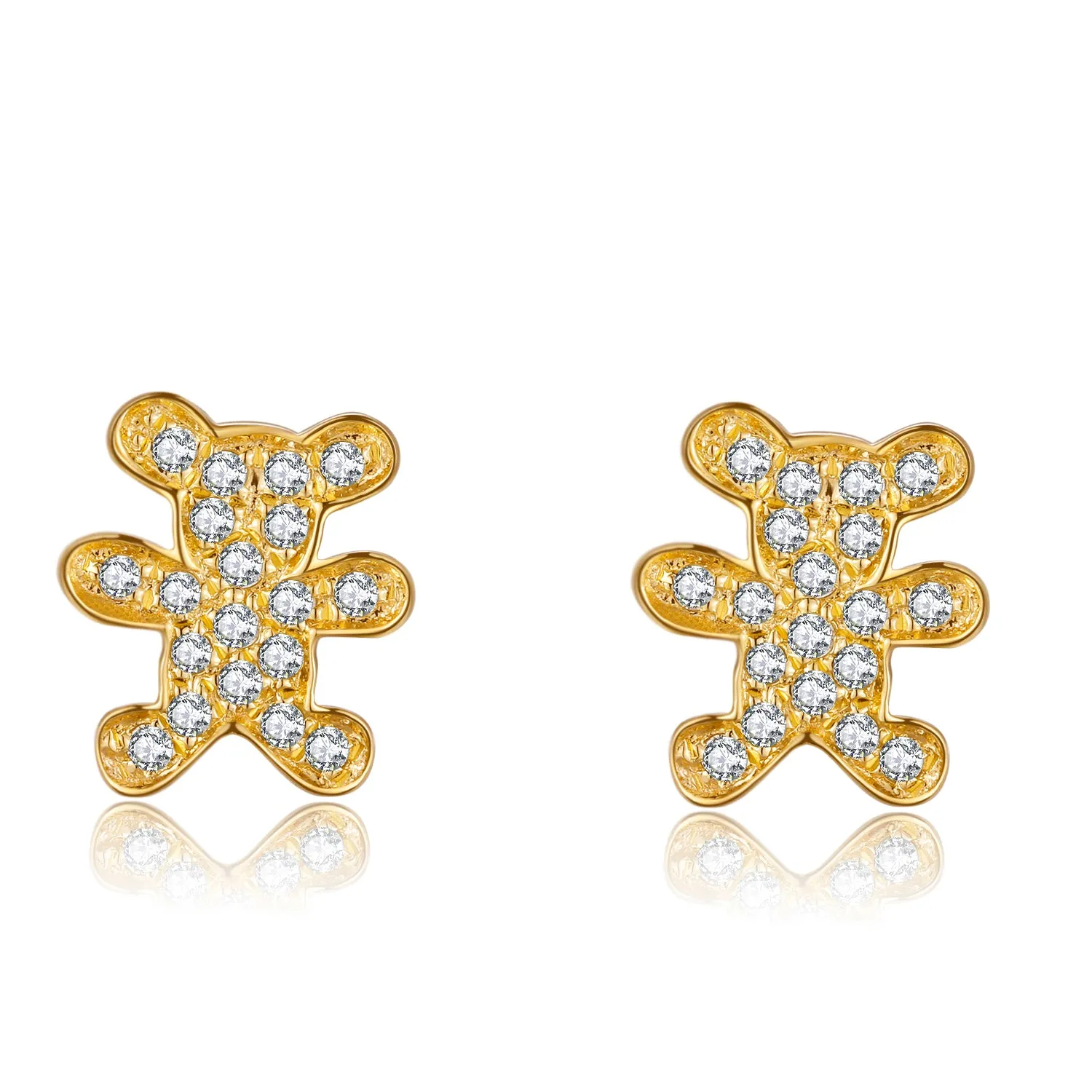14K Solid Gold Bear Stud Earring Exclusively Handcrafted 0.093 Carat Natural Diamond (H-F Color, VS1-VS2 Clarity)