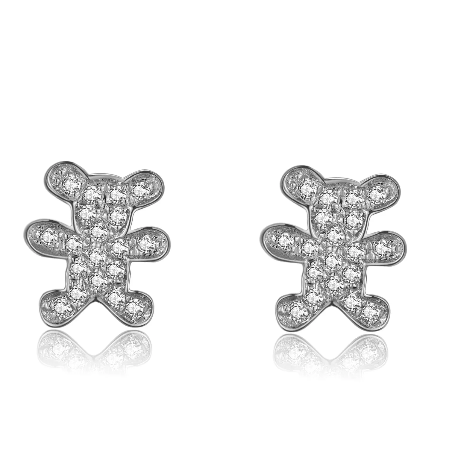 14K Solid Gold Bear Stud Earring Exclusively Handcrafted 0.093 Carat Natural Diamond (H-F Color, VS1-VS2 Clarity)