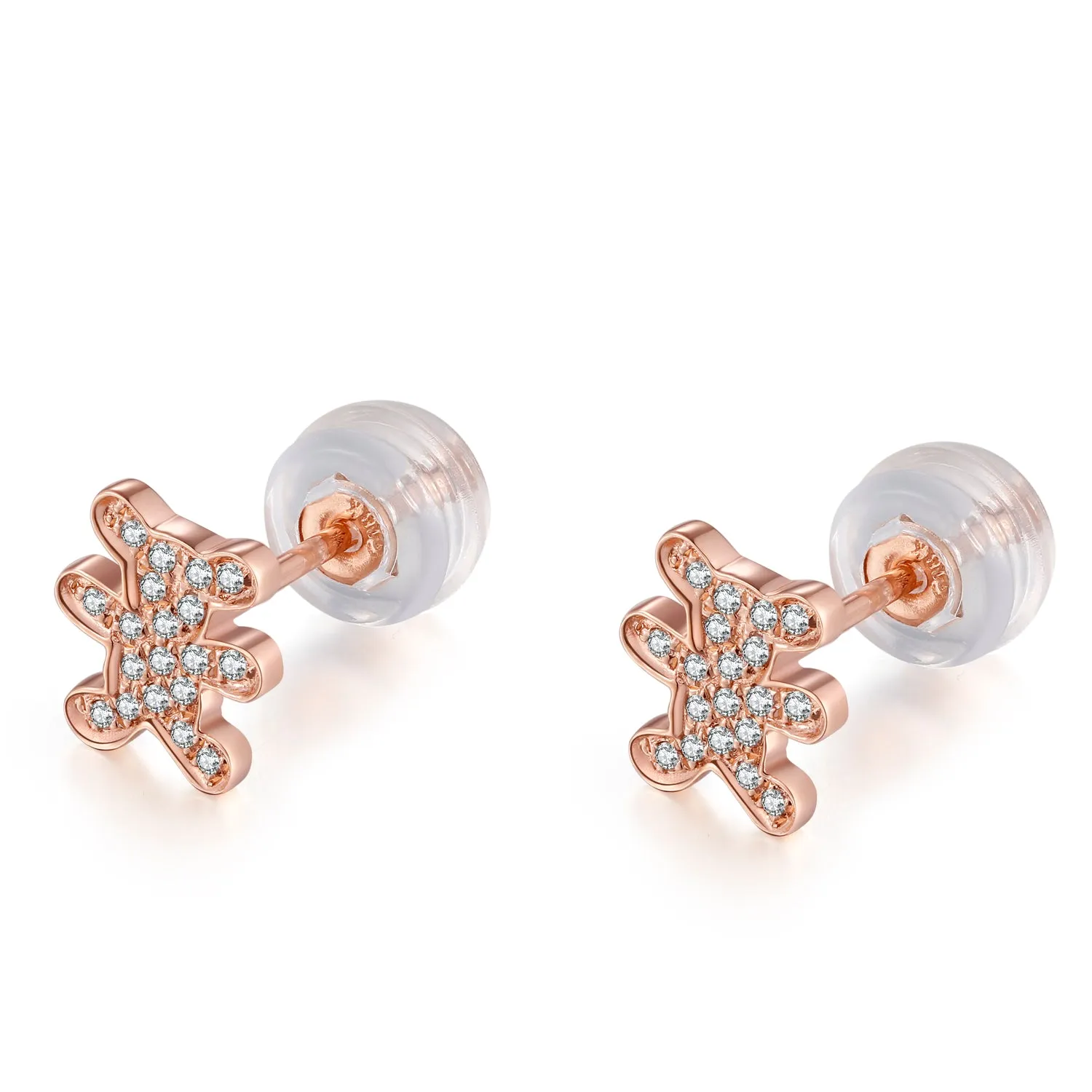 14K Solid Gold Bear Stud Earring Exclusively Handcrafted 0.093 Carat Natural Diamond (H-F Color, VS1-VS2 Clarity)