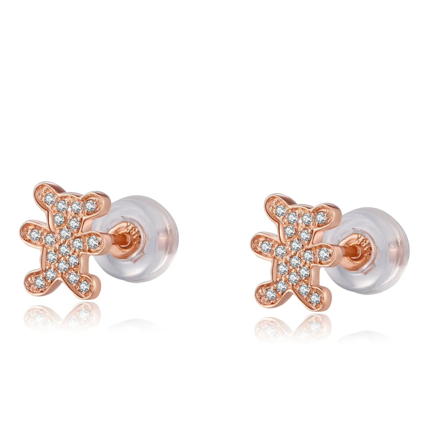 14K Solid Gold Bear Stud Earring Exclusively Handcrafted 0.093 Carat Natural Diamond (H-F Color, VS1-VS2 Clarity)