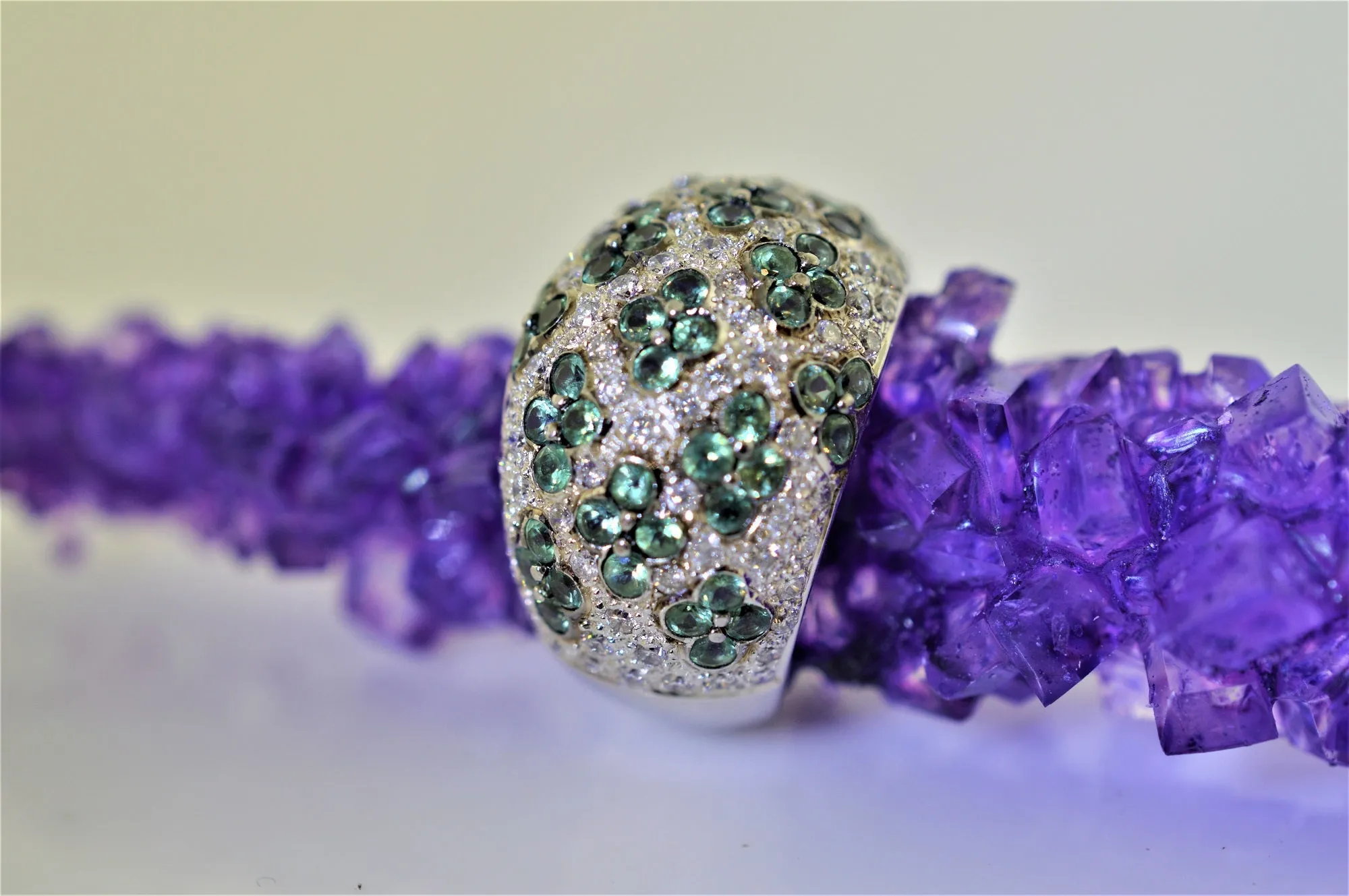 14K White Gold LeVian Alexandrite and Diamond Dome Ring
