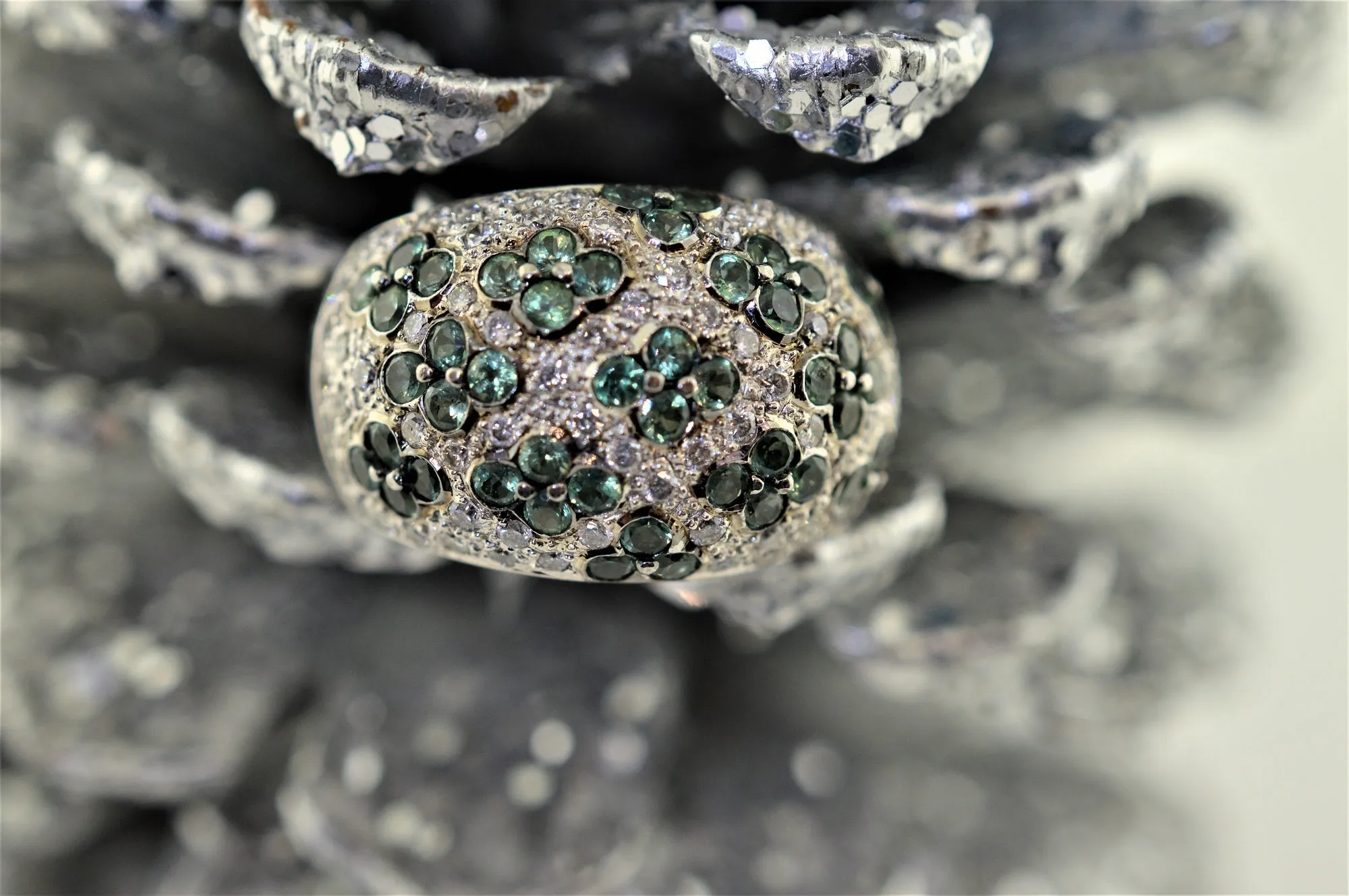 14K White Gold LeVian Alexandrite and Diamond Dome Ring