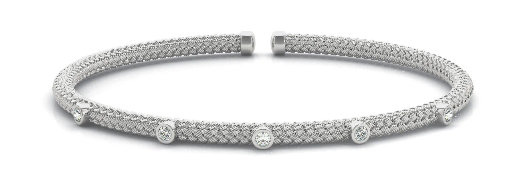 14K White Gold Mesh Cuff With Diamond Accents (.04ctw)