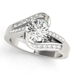 14K White Gold Round Brilliant Diamond Bypass Engagement Ring With Pave And Channel Set Accent Diamonds (1.25ctw)