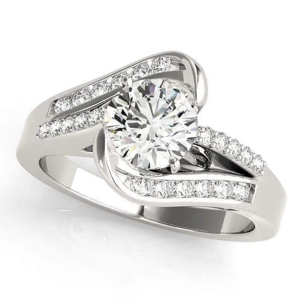14K White Gold Round Brilliant Diamond Bypass Engagement Ring With Pave And Channel Set Accent Diamonds (1.25ctw)