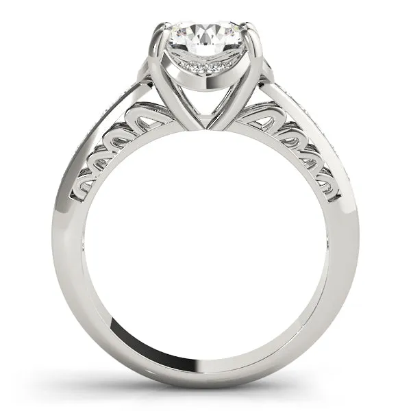14K White Gold Round Brilliant Diamond Engagement Ring With Pave Accents (1.12ctw)