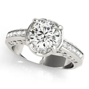 14K White Gold Round Brilliant Diamond Engagement Ring With Pave Accents (1.12ctw)