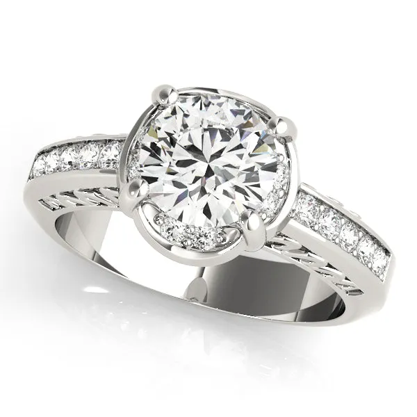 14K White Gold Round Brilliant Diamond Engagement Ring With Pave Accents (1.12ctw)