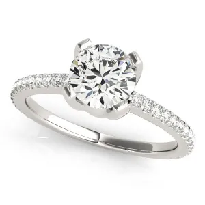 14K White Gold Round Brilliant Diamond Engagement Ring With Single Row Mini Pave Accents