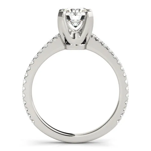 14K White Gold Round Brilliant Diamond Engagement Ring With Single Row Mini Pave Accents