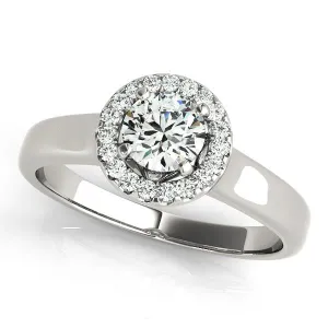 14K White Gold Round Brilliant Diamond Halo Solitaire Engagement Ring With Hidden Accents