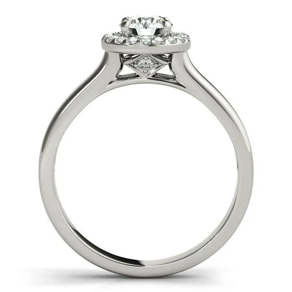 14K White Gold Round Brilliant Diamond Halo Solitaire Engagement Ring With Hidden Accents