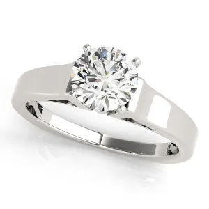 14K White Gold Round Brilliant Diamond Solitaire Engagement Ring With Pave Accents