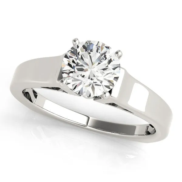 14K White Gold Round Brilliant Diamond Solitaire Engagement Ring With Pave Accents