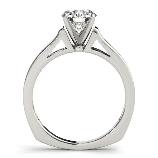 14K White Gold Round Brilliant Diamond Solitaire Engagement Ring With Pave Accents
