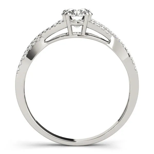 14K White Gold Round Brilliant Diamond Twist Engagement Ring With Pave Accents (1.20ctw)