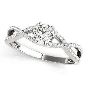 14K White Gold Round Brilliant Diamond Twist Engagement Ring With Pave Accents (1.20ctw)