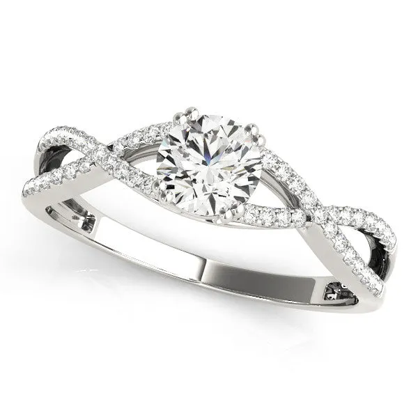 14K White Gold Round Brilliant Diamond Twist Engagement Ring With Pave Accents (1.20ctw)