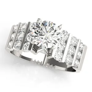14K White Gold Round Brilliant Diamond Wedding Set With Vertical Channel Diamond Accents