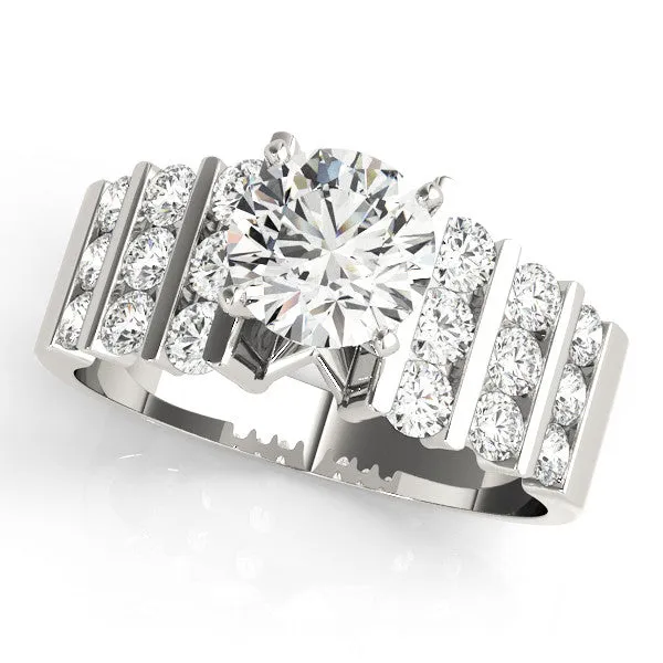 14K White Gold Round Brilliant Diamond Wedding Set With Vertical Channel Diamond Accents