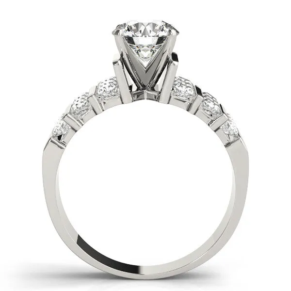 14K White Gold Round Brilliant Diamond Wedding Set With Vertical Channel Diamond Accents