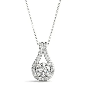 14K White Gold Round Diamond Tear Drop Pendant With Pave Accents (1.10ctw)