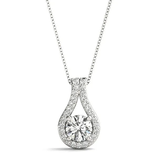 14K White Gold Round Diamond Tear Drop Pendant With Pave Accents (1.10ctw)