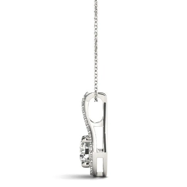 14K White Gold Round Diamond Tear Drop Pendant With Pave Accents (1.10ctw)