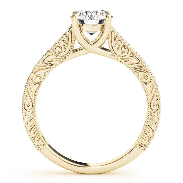 14K Yellow Gold Round Brilliant Diamond Antique Trellis Engagement Ring With Beaded Channel Set Accents (1.25ctw)