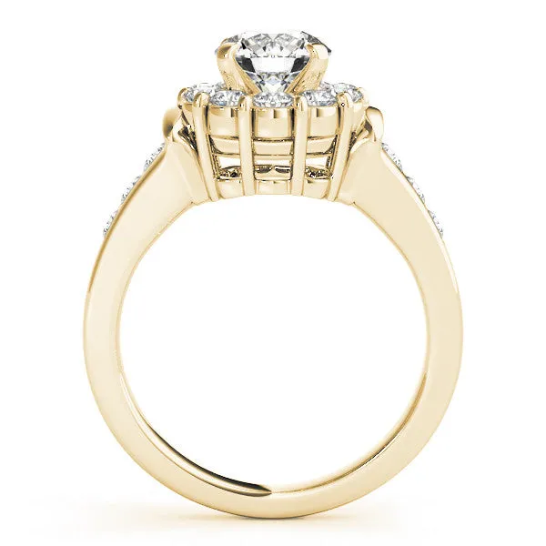 14K Yellow Gold Round Brilliant Diamond Halo Engagement Ring With Channel Set Accents (1.75ctw)
