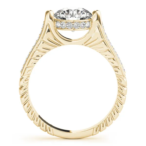14K Yellow Gold Round Brilliant Diamond Hidden Halo Pave Accented Engagement Ring (1.20ctw)