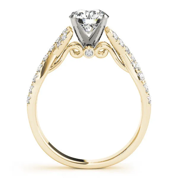 14K Yellow Gold Round Brilliant Diamond Twisted Split Shank Engagement Ring With Pave Accents (1.50ctw)