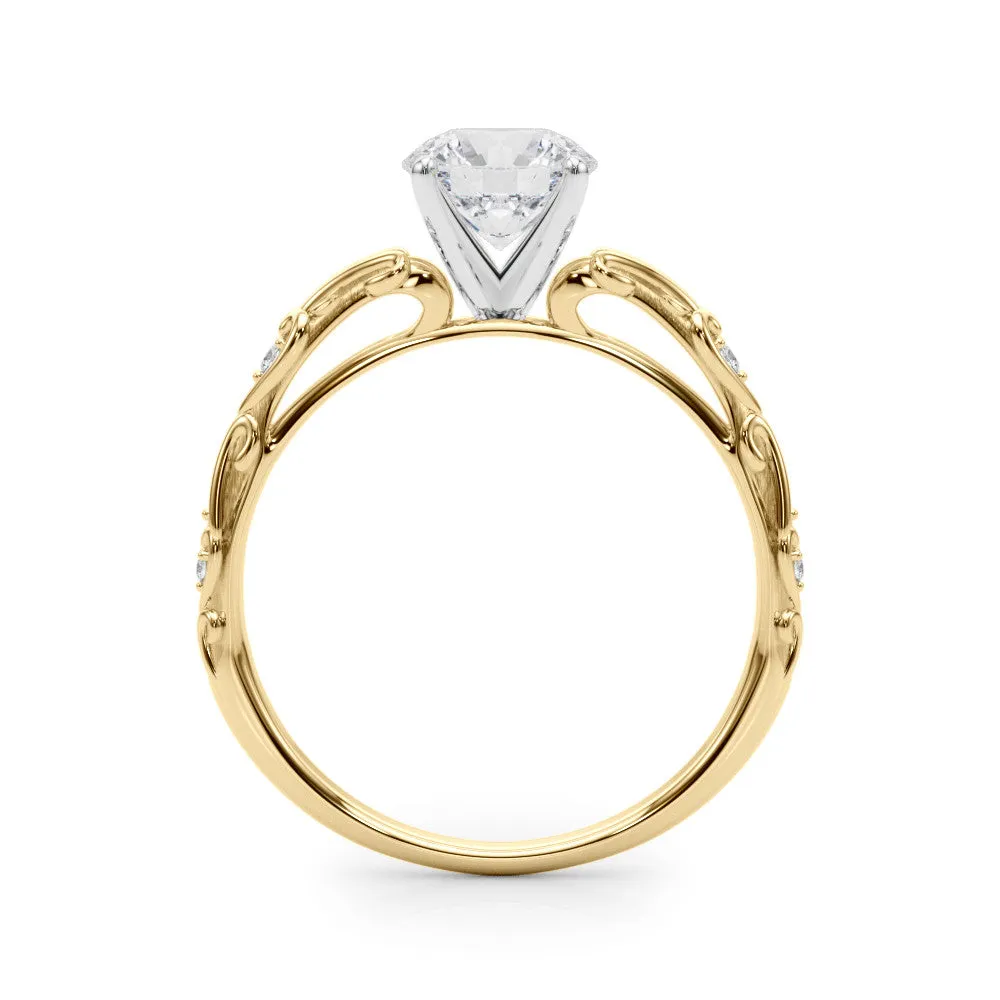 14K Yellow Gold Round Brilliant Diamond Vintage Inspired Engagement Ring