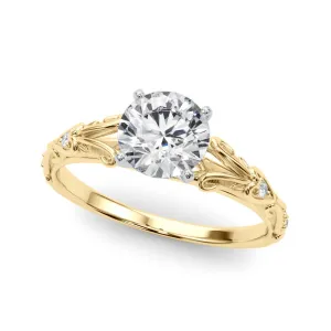 14K Yellow Gold Round Brilliant Diamond Vintage Inspired Engagement Ring