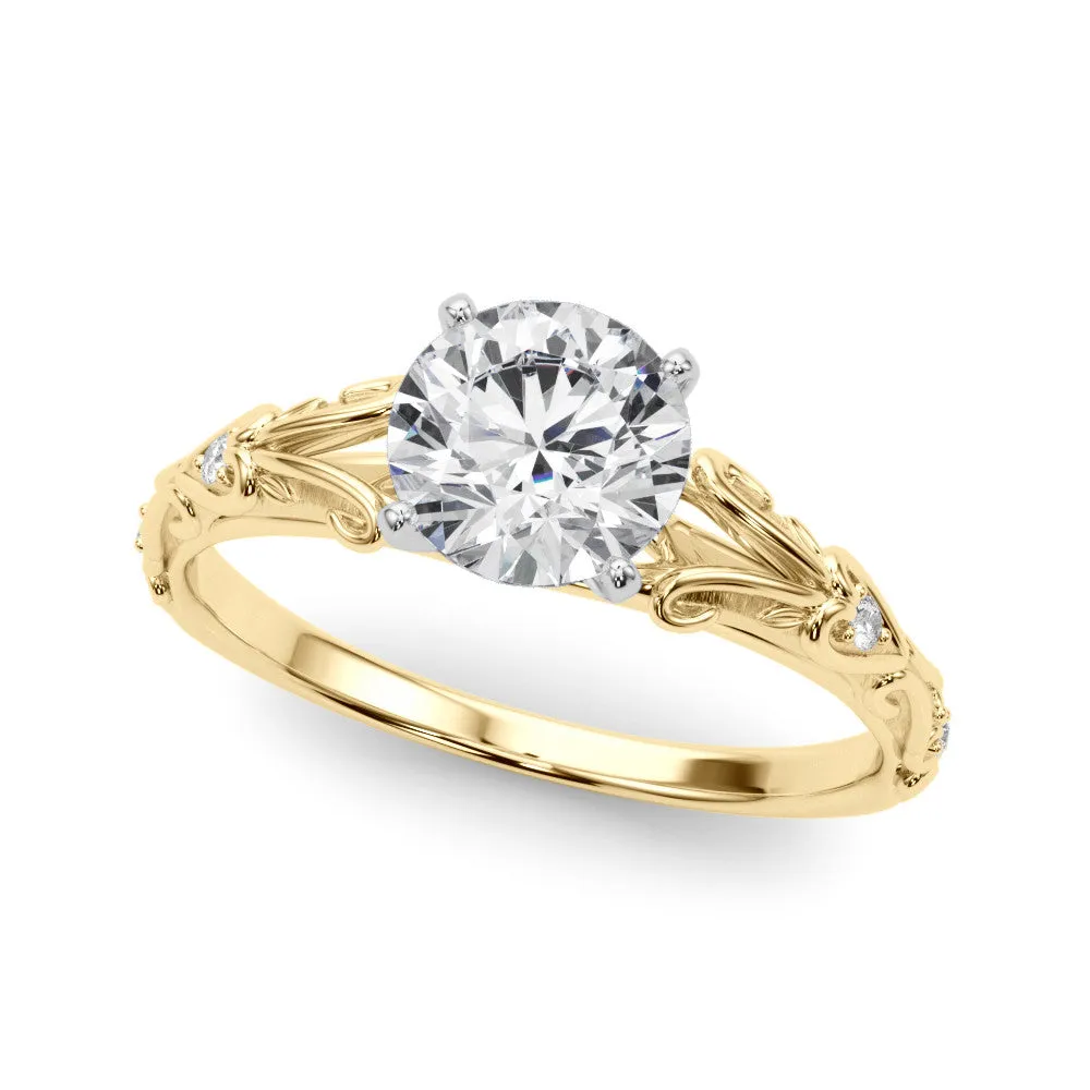 14K Yellow Gold Round Brilliant Diamond Vintage Inspired Engagement Ring