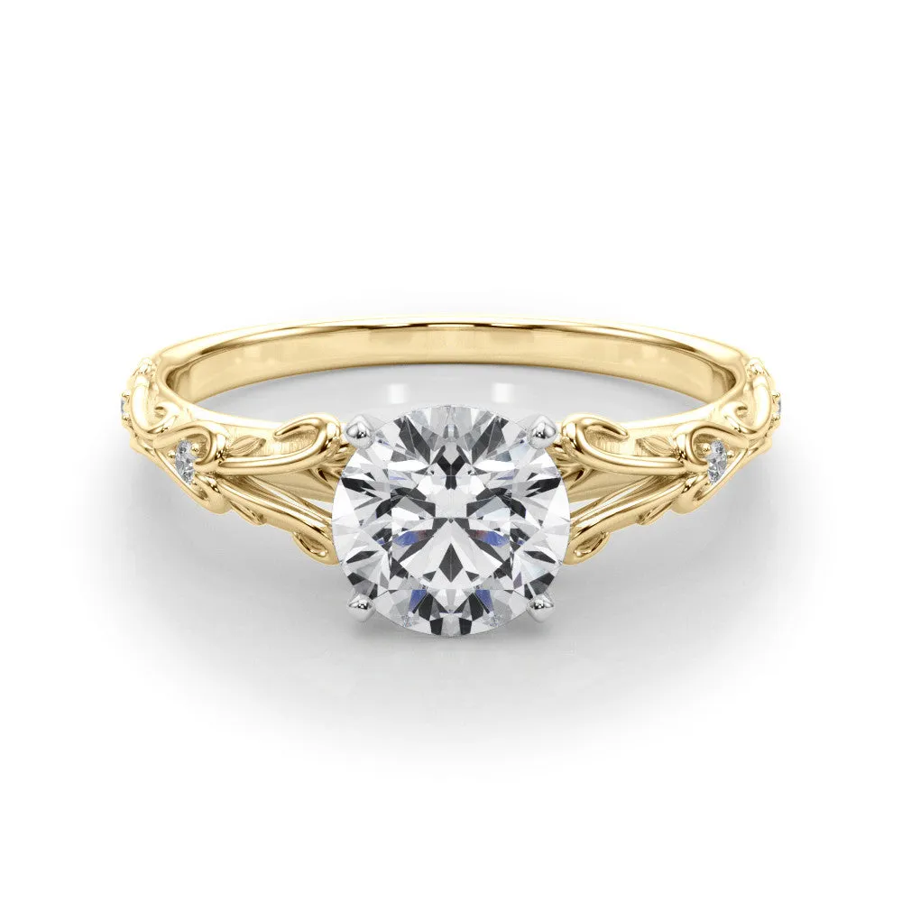 14K Yellow Gold Round Brilliant Diamond Vintage Inspired Engagement Ring
