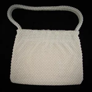 1960s No Label Ivory Bead Handbag