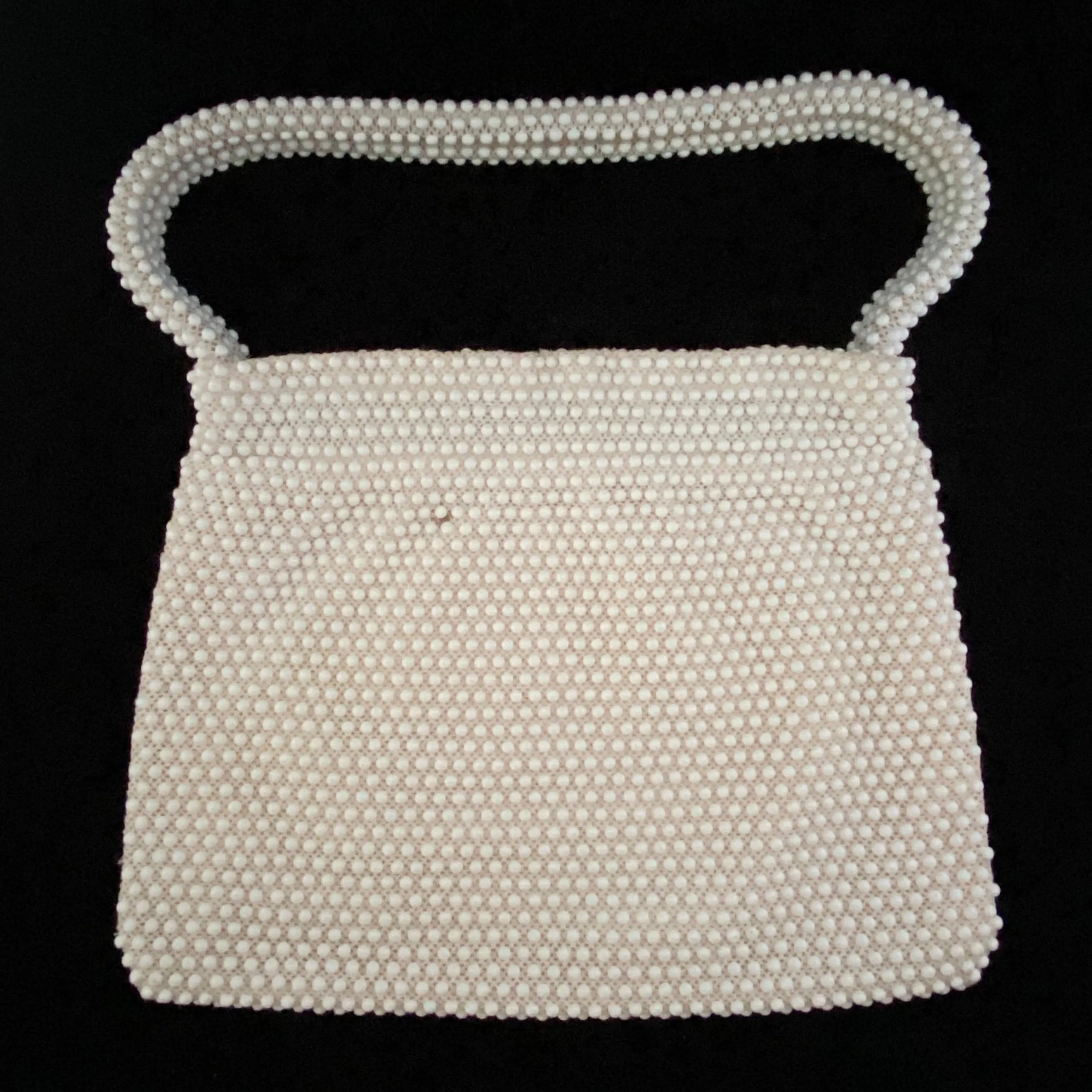 1960s No Label Ivory Bead Handbag