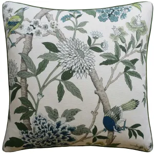 22x22 HYDRANGEA BIRD GREEN PILLOW