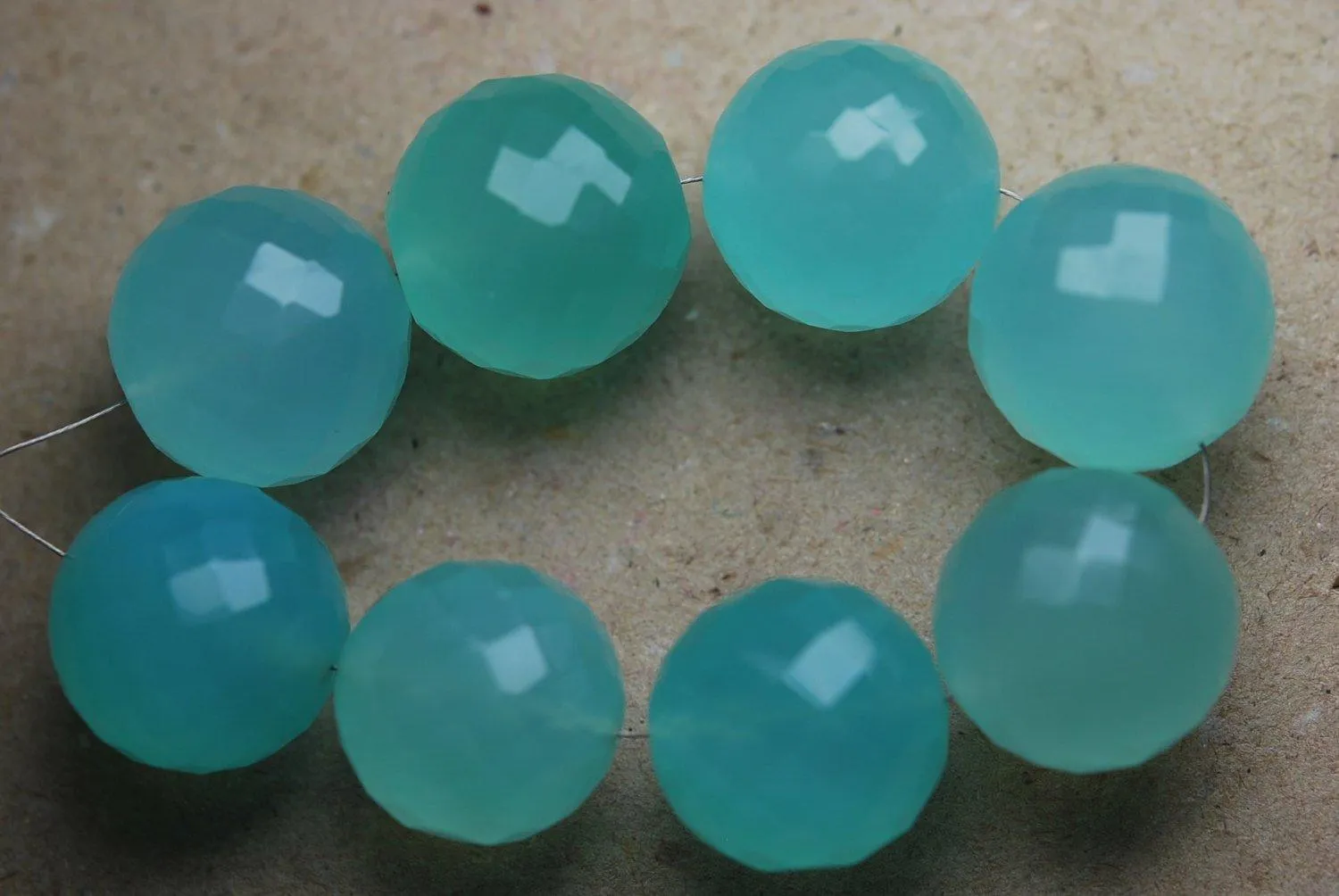 3 Pcs,Aqua Chalcedony Micro Faceted Round Balls Beads 12-13mm