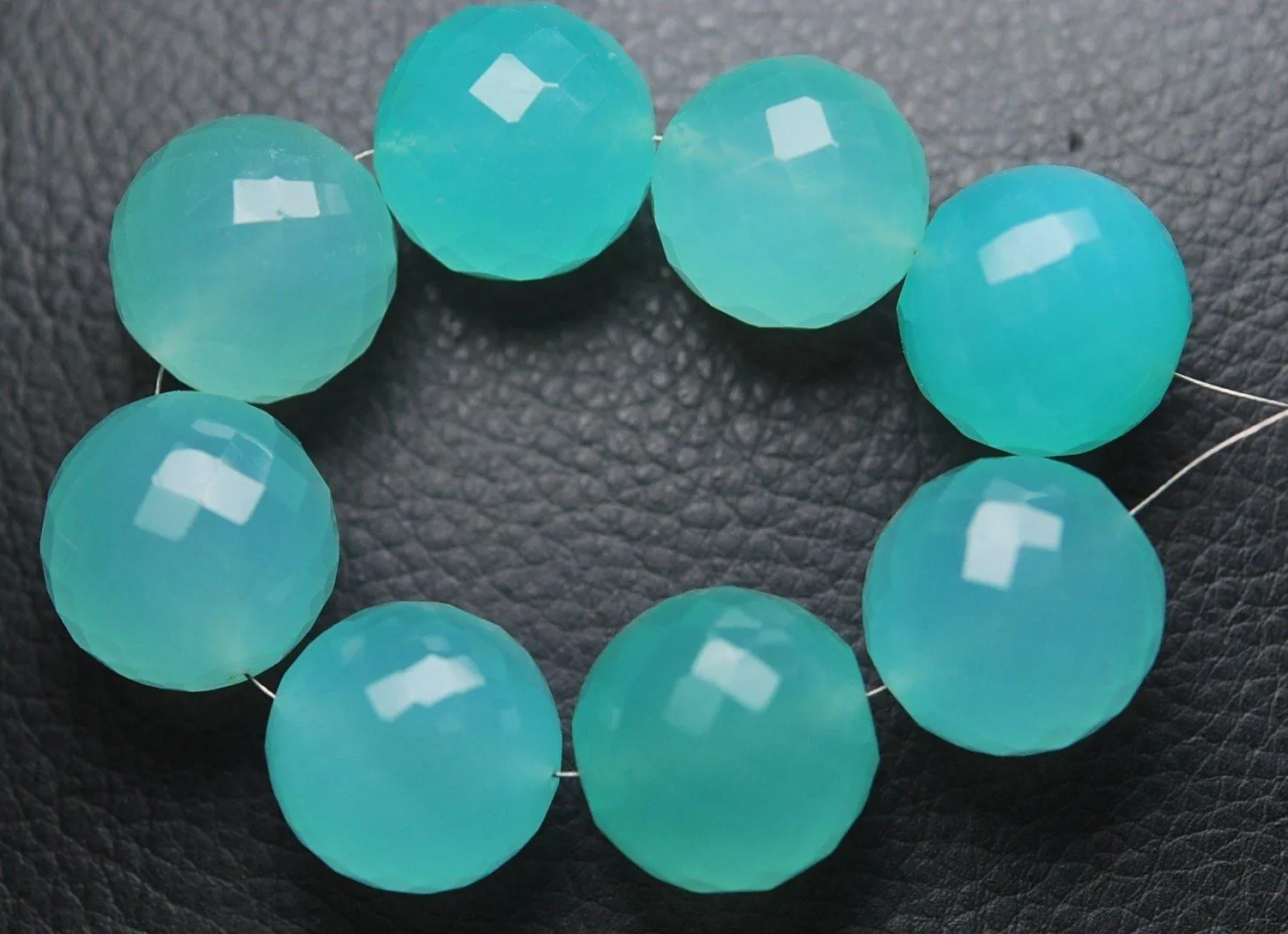 3 Pcs,Aqua Chalcedony Micro Faceted Round Balls Beads 12-13mm