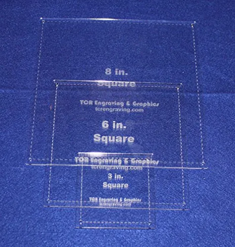 3 Piece Square With Seam Quilting Templates Set -3,6, 8 Inches Clear Acrylic 1/8"