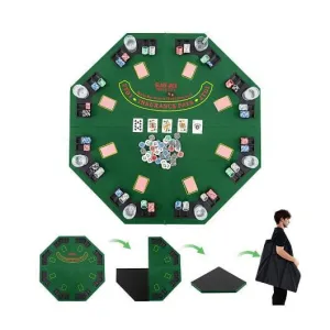 48 Inch 8-Player Foldable Poker Table Top with Carrying Bag and Cup Holders-Gree