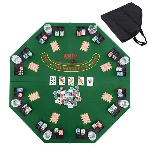 48 Inch 8-Player Foldable Poker Table Top with Carrying Bag and Cup Holders-Gree
